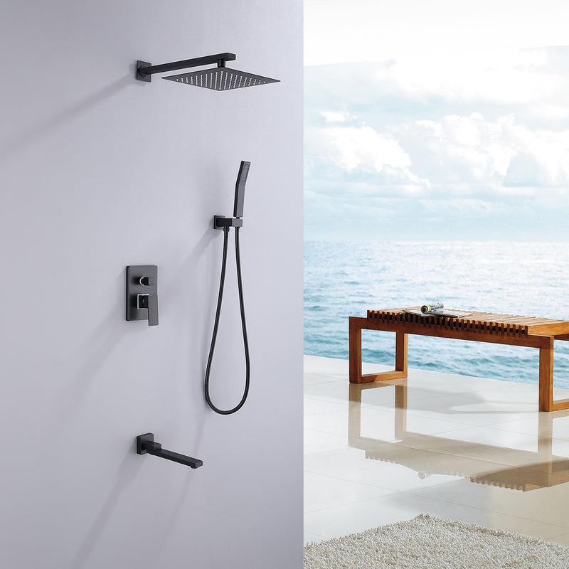 Yozty Wall Mounted 10 In  Shower System with Tub Faucet in Matte Black