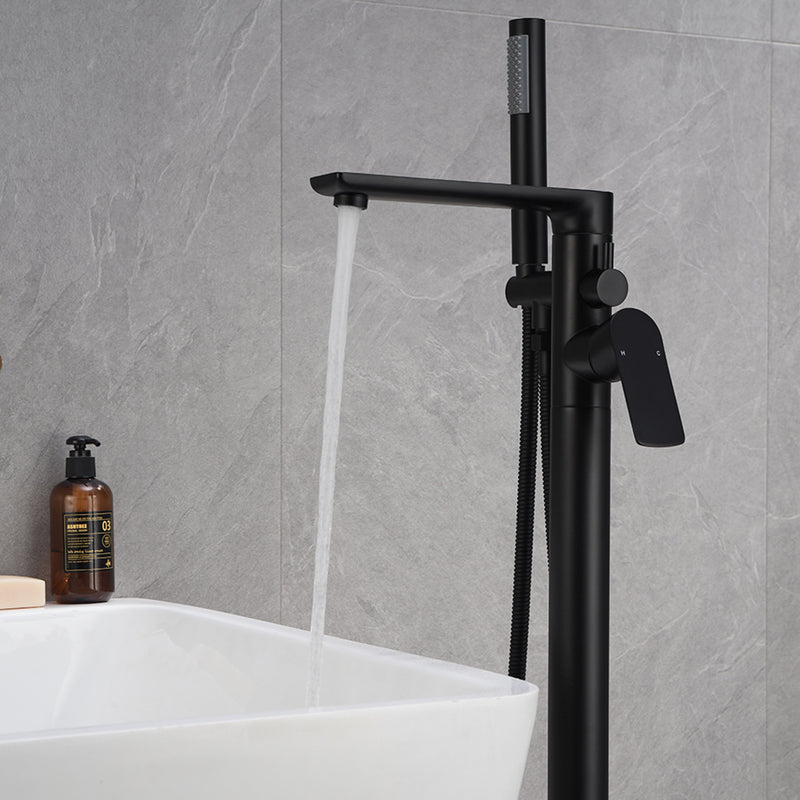 Simmit Dual Handle Freestanding Tub Faucet with Handheld in Matte Black
