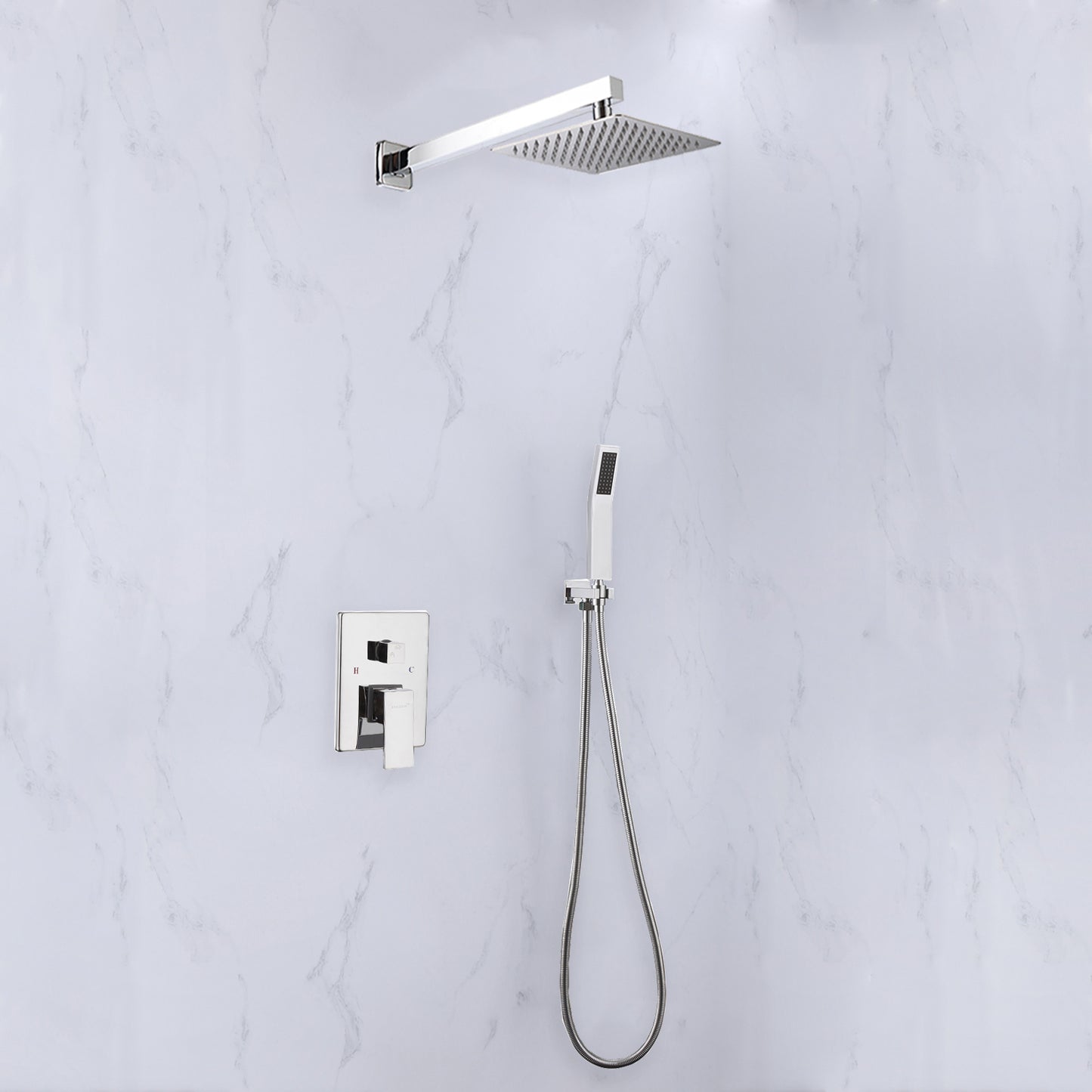 Nulyxo Wall Mounted 10 In Rain Shower with handheld Concealed Valve in Chrome