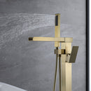 Yonoly Single Handle Freestanding Tub Filler with Handheld in Brush Gold