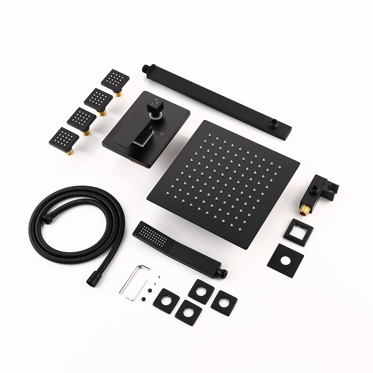 Eocony 10 In Wall Mounted Luxury Pressure Balanced Shower System with 4 Body Jets in Matte Black