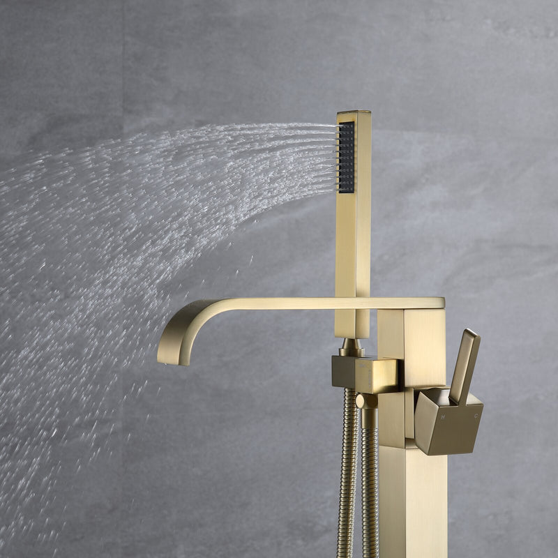 Tozti Freestanding Tub Faucet with Handheld Shower in Brushed Gold