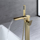 Yonoly Single Handle Freestanding Tub Filler with Handheld in Brush Gold