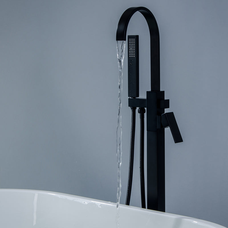 Axen Freestanding Gooseneck Tub Faucet with Handshower in Matte Black