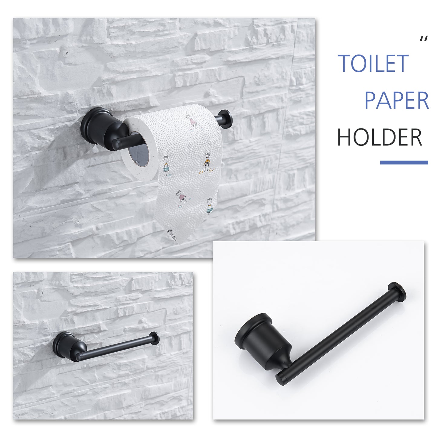 Posca Wall Mounted Matte Black Bathroom Hardware 4-Piece Set