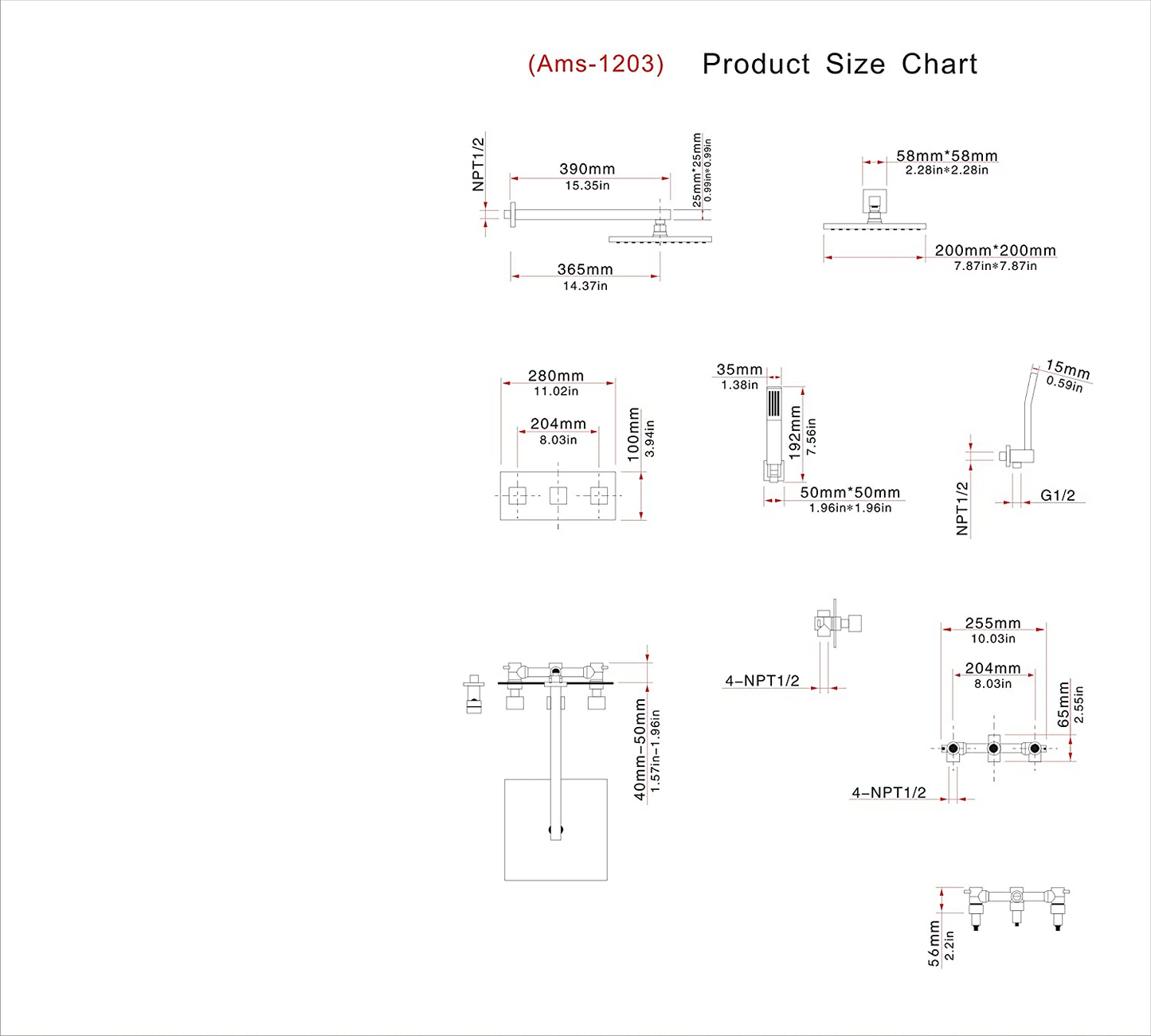 Wormel Wall Mounted 10 In Rain Shower System in Matte Black include Valve