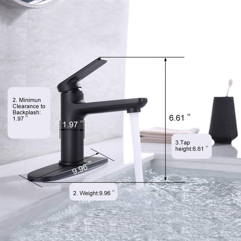 Ouverdot Deck Mounted Bathroom Sink Faucet With Deck Plate in Matte Black