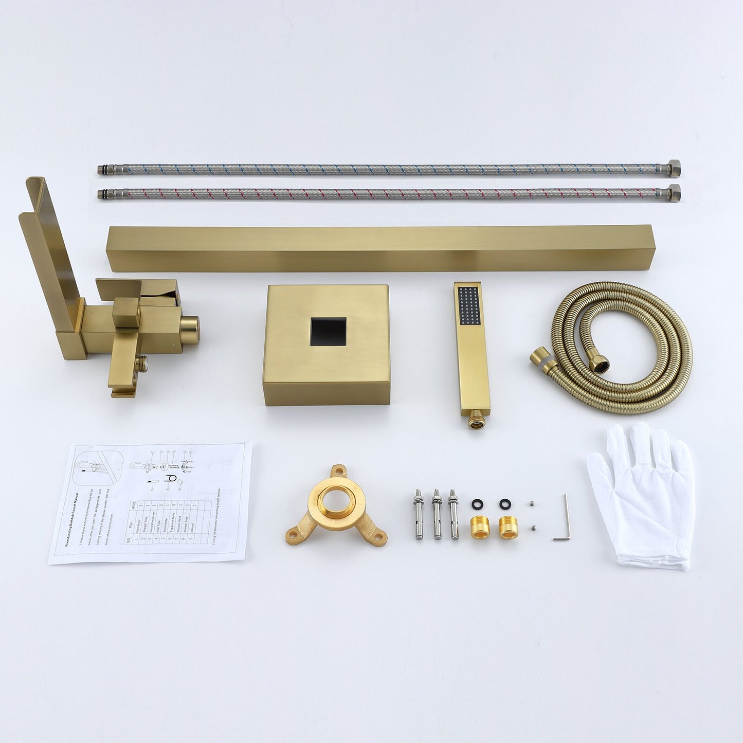 Yonoly Single Handle Freestanding Tub Filler with Handheld in Brush Gold