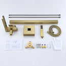 Yonoly Single Handle Freestanding Tub Filler with Handheld in Brush Gold