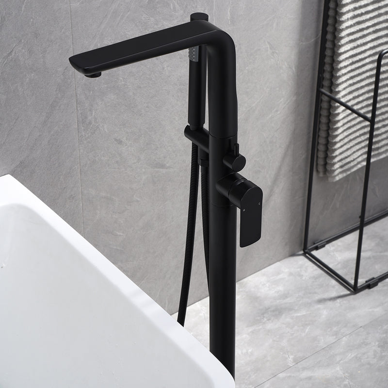 Hetofy 2 Handle Freestanding Tub Faucet with Handshower in Matte Black