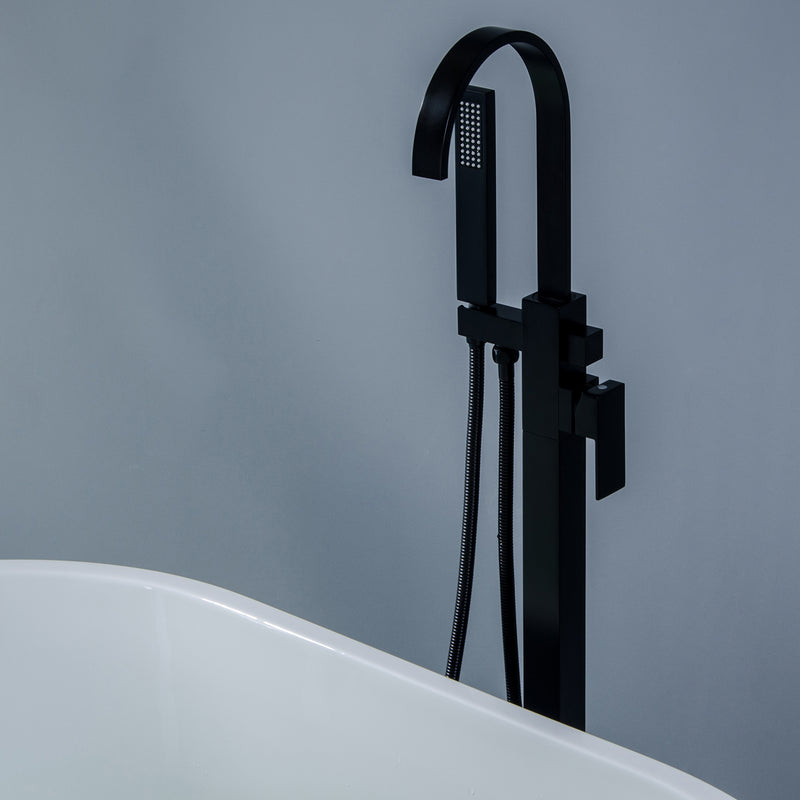 Axen Freestanding Gooseneck Tub Faucet with Handshower in Matte Black
