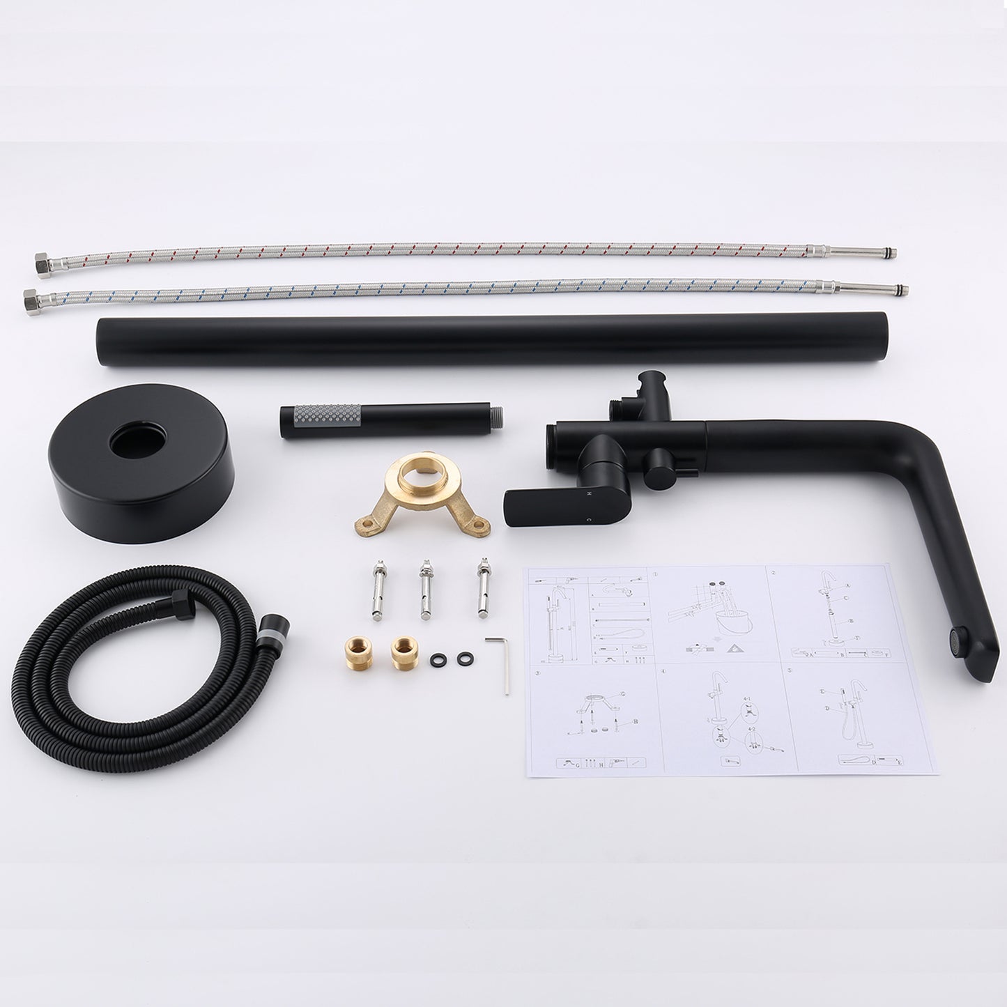 Hetofy 2 Handle Freestanding Tub Faucet with Handshower in Matte Black