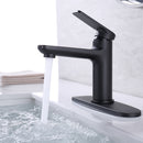 Ouverdot Deck Mounted Bathroom Sink Faucet With Deck Plate in Matte Black