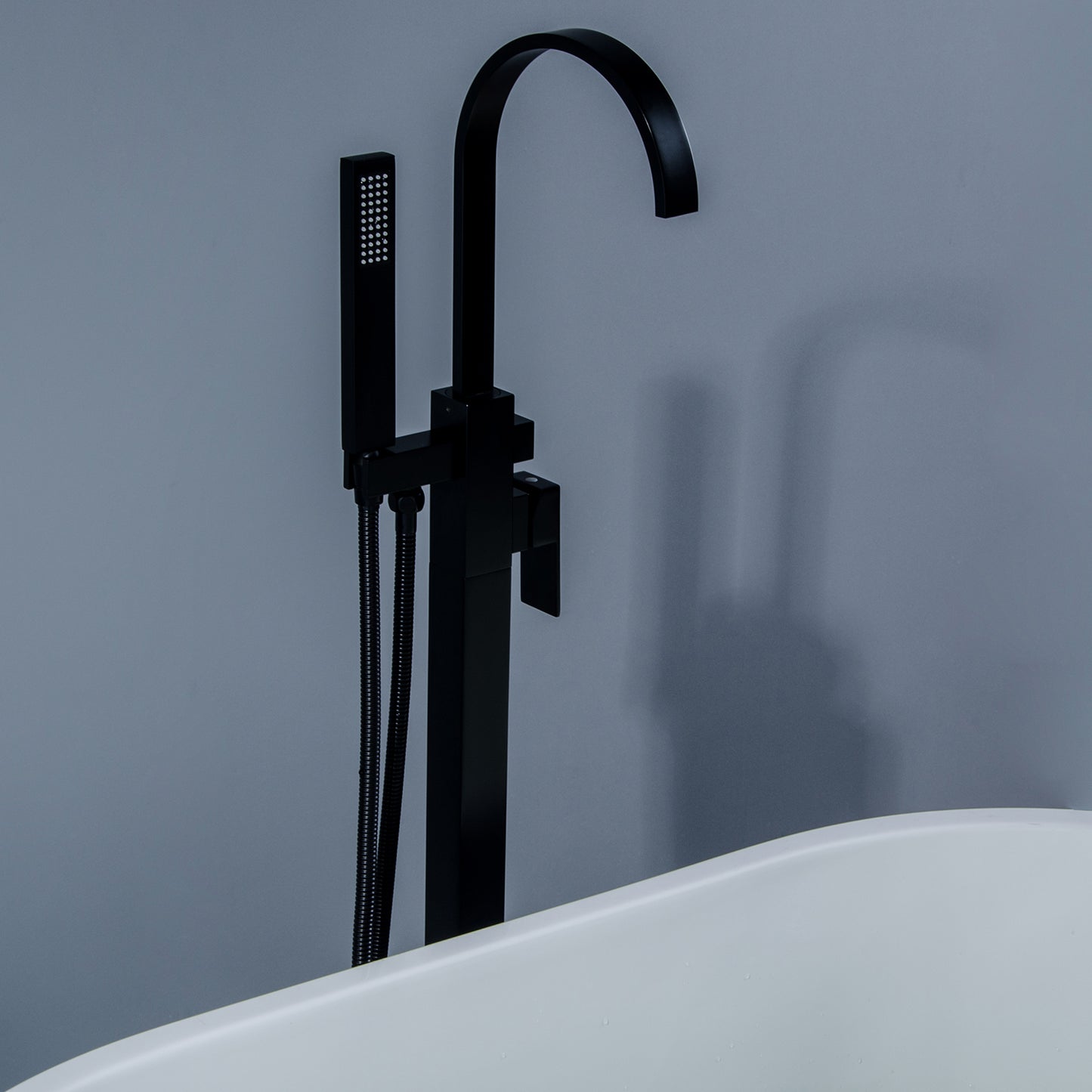 Axen Freestanding Gooseneck Tub Faucet with Handshower in Matte Black