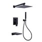 Yoniry Wall Mounted 10 In Shower & Waterfall Tub Faucet Combo in Matte Black