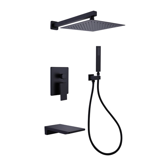 Yoniry Wall Mounted 10 In Shower & Waterfall Tub Faucet Combo in Matte Black