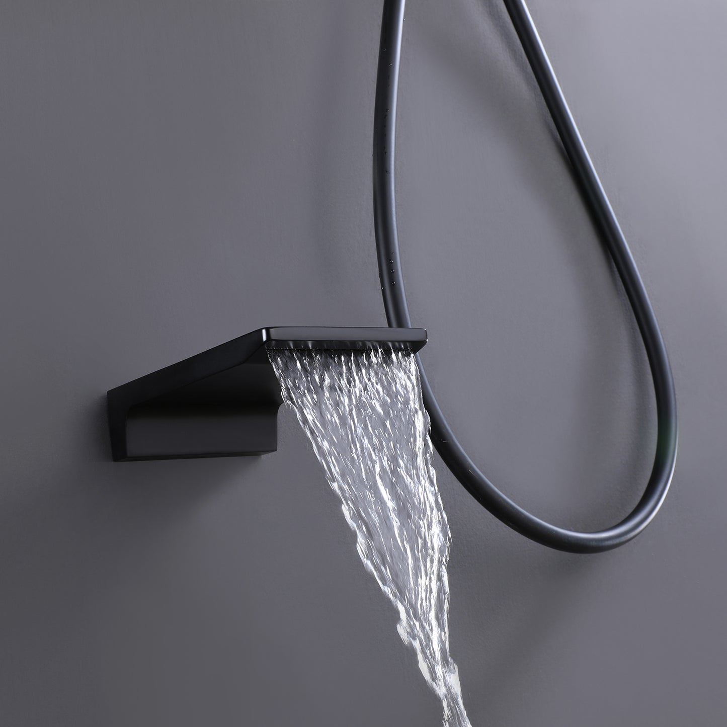 Yoniry Wall Mounted 10 In Shower & Waterfall Tub Faucet Combo in Matte Black