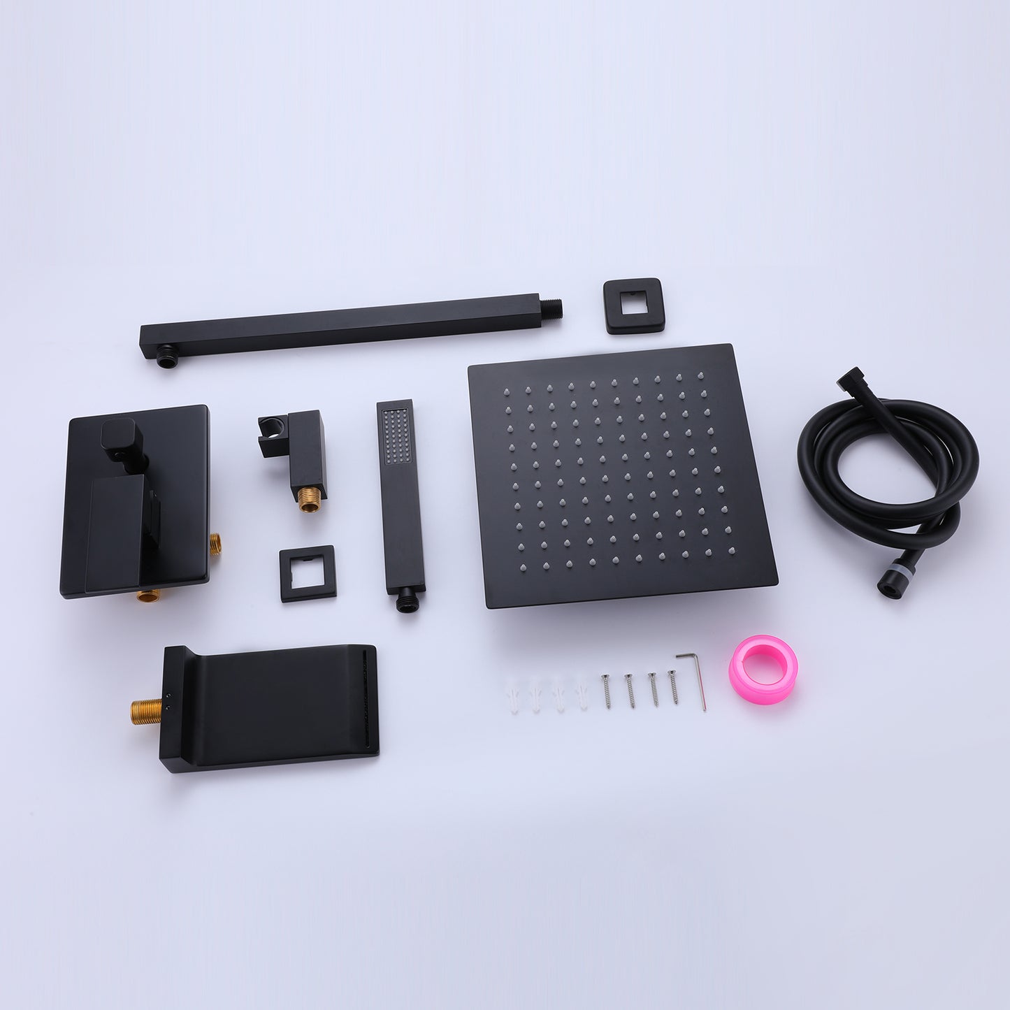 Yoniry Wall Mounted 10 In Shower & Waterfall Tub Faucet Combo in Matte Black