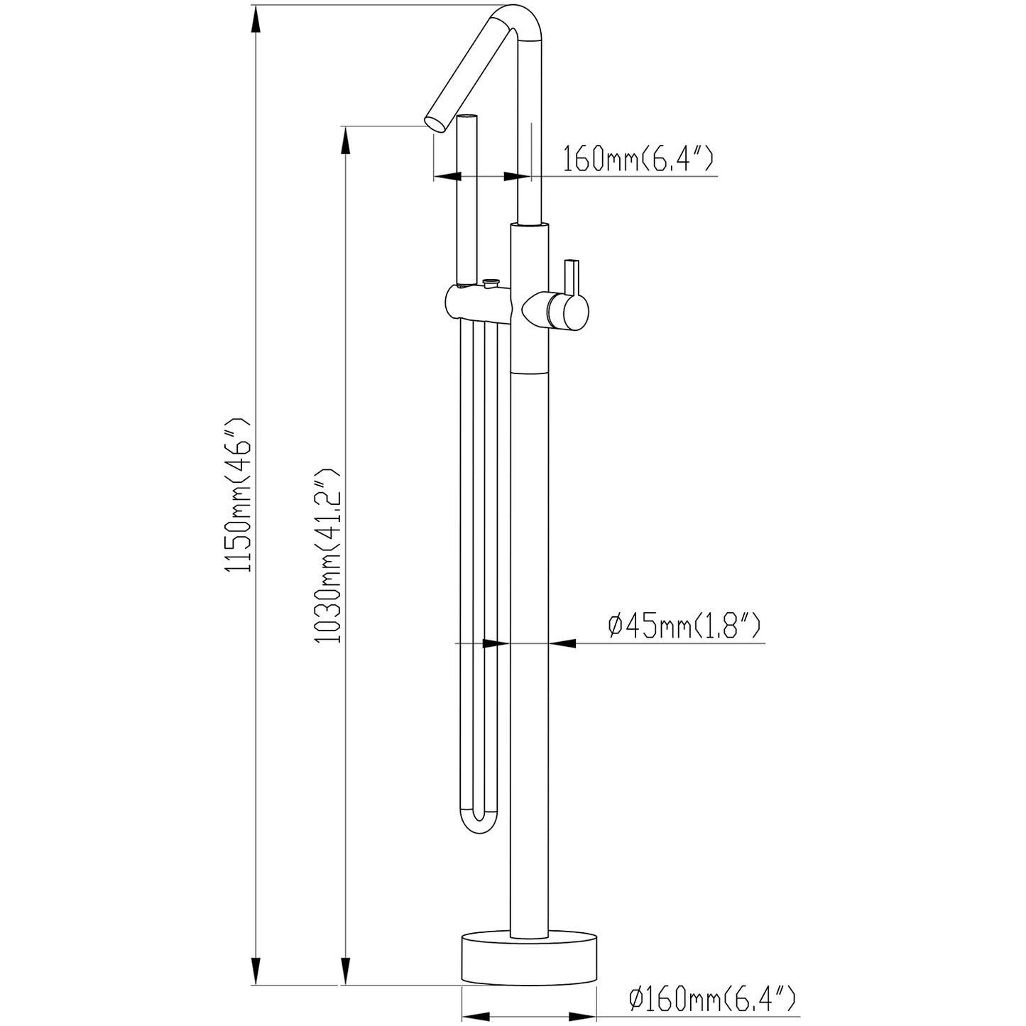 Odda Floor Mounted Freestanding Bathtub Faucet With High-Arc Spout