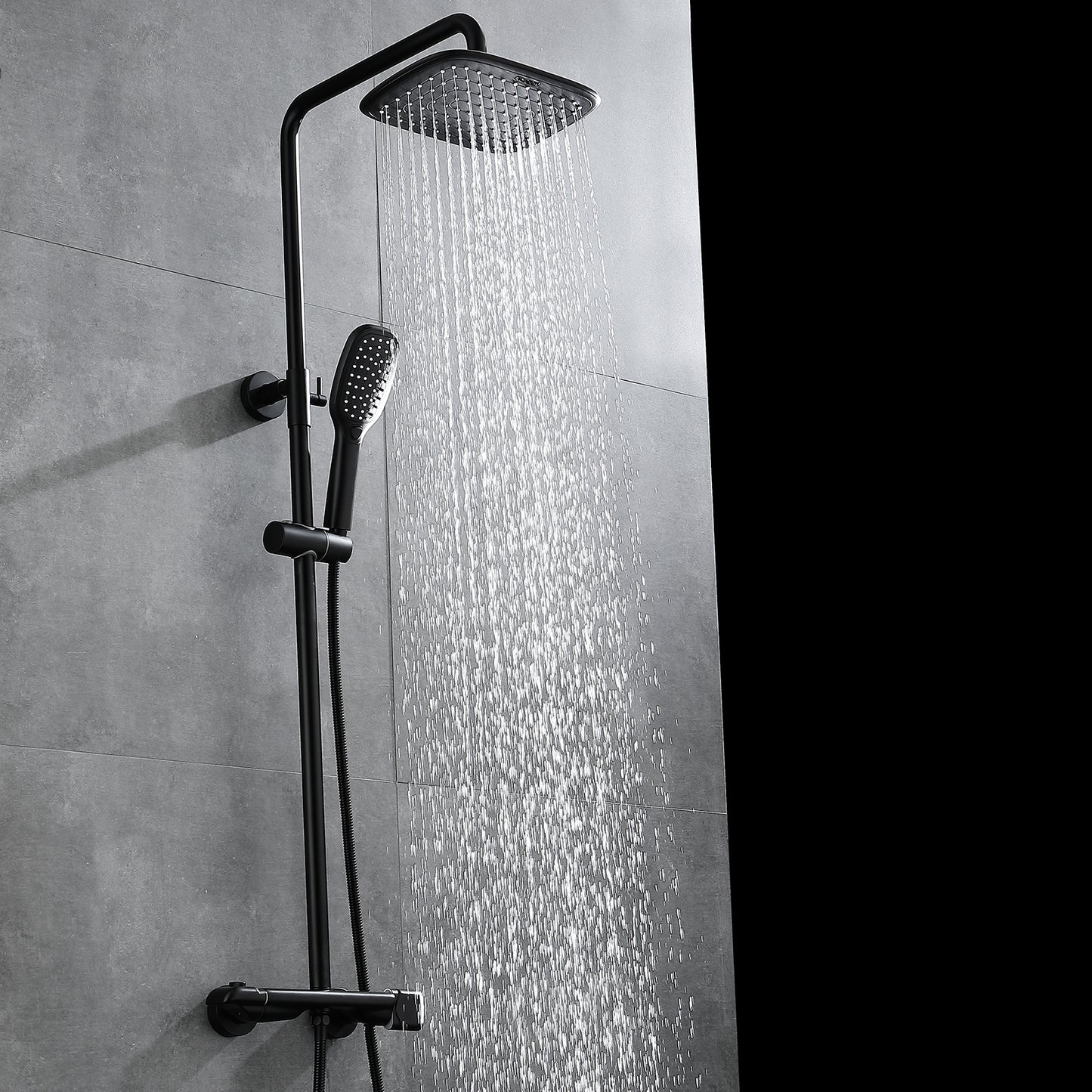 Deng 2 Function Thermostatic Exposed Shower with Handshower in Matte Black