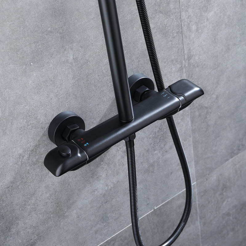 Deng 2 Function Thermostatic Exposed Shower with Handshower in Matte Black