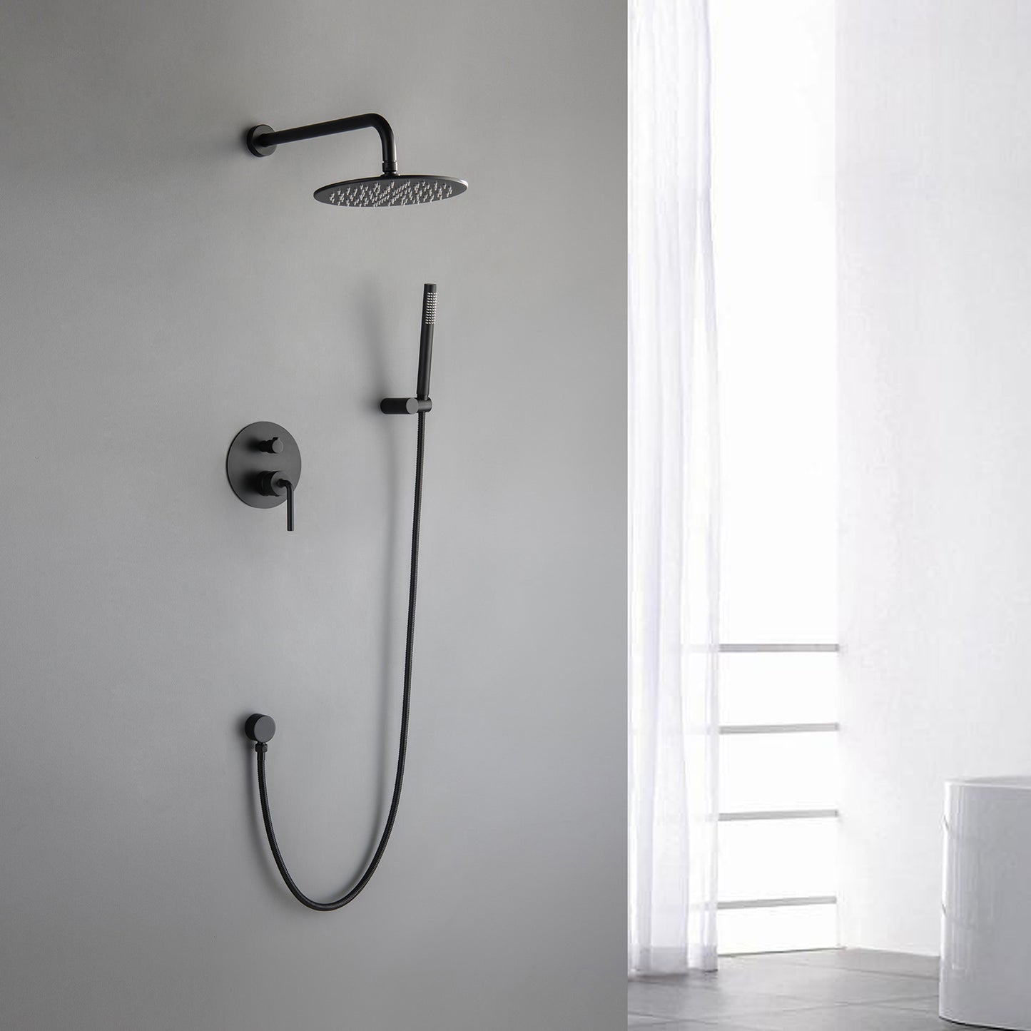 Wellcho Pressure Balanced 10 In Shower System with Handshower in Matte Black