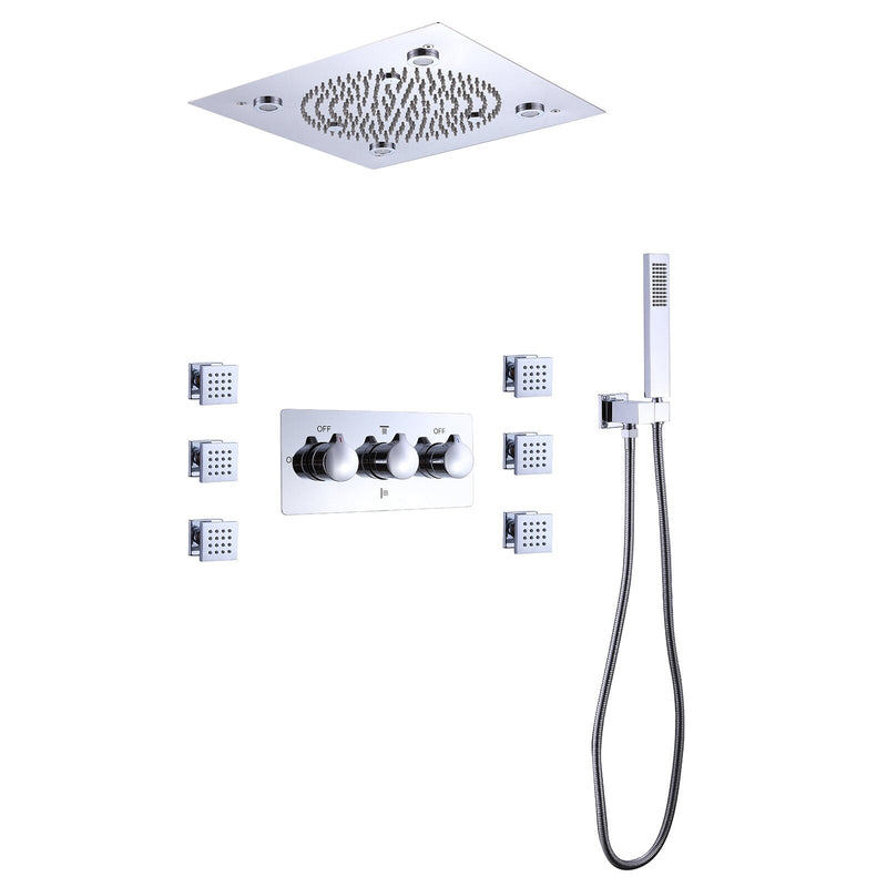 Lamo 13 In Ceiling Mounted LED Thermostatic Shower System with 6 Body Jets