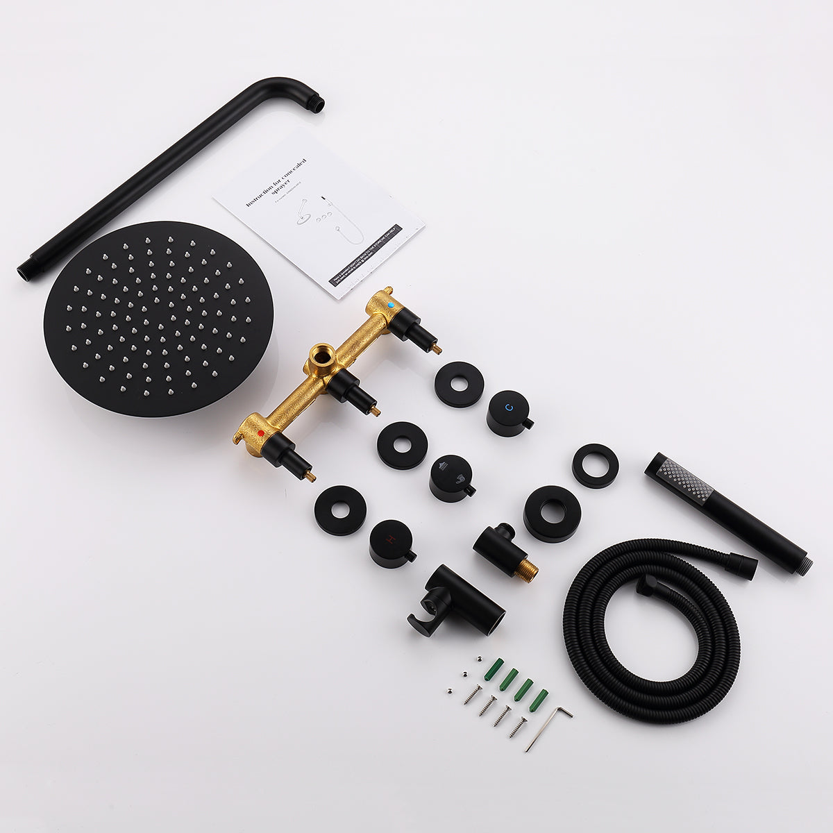 Sosano Wall Mounted 10 In Rain Shower with handheld Concealed Valve in Matte Black