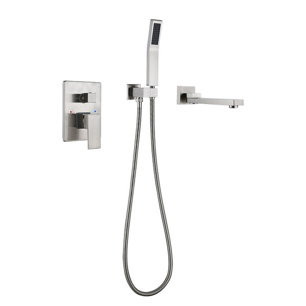 Nomash Wall Mounted Tub Faucet with Hand Shower in Brushed Nickle