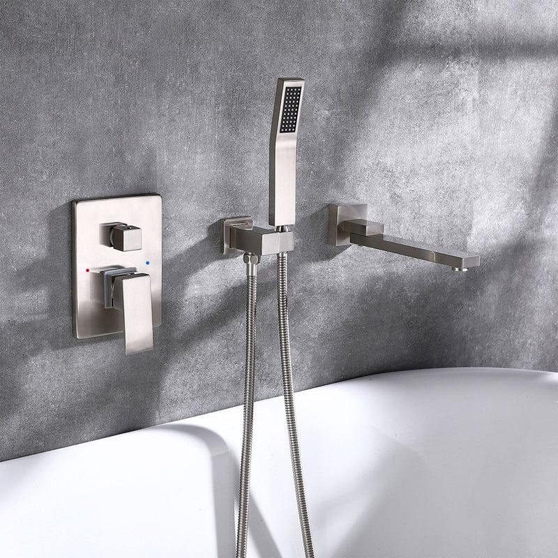 Nomash Wall Mounted Tub Faucet with Hand Shower in Brushed Nickle