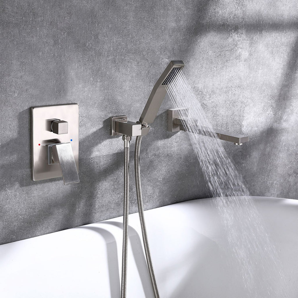 Nomash Wall Mounted Tub Faucet with Hand Shower in Brushed Nickle