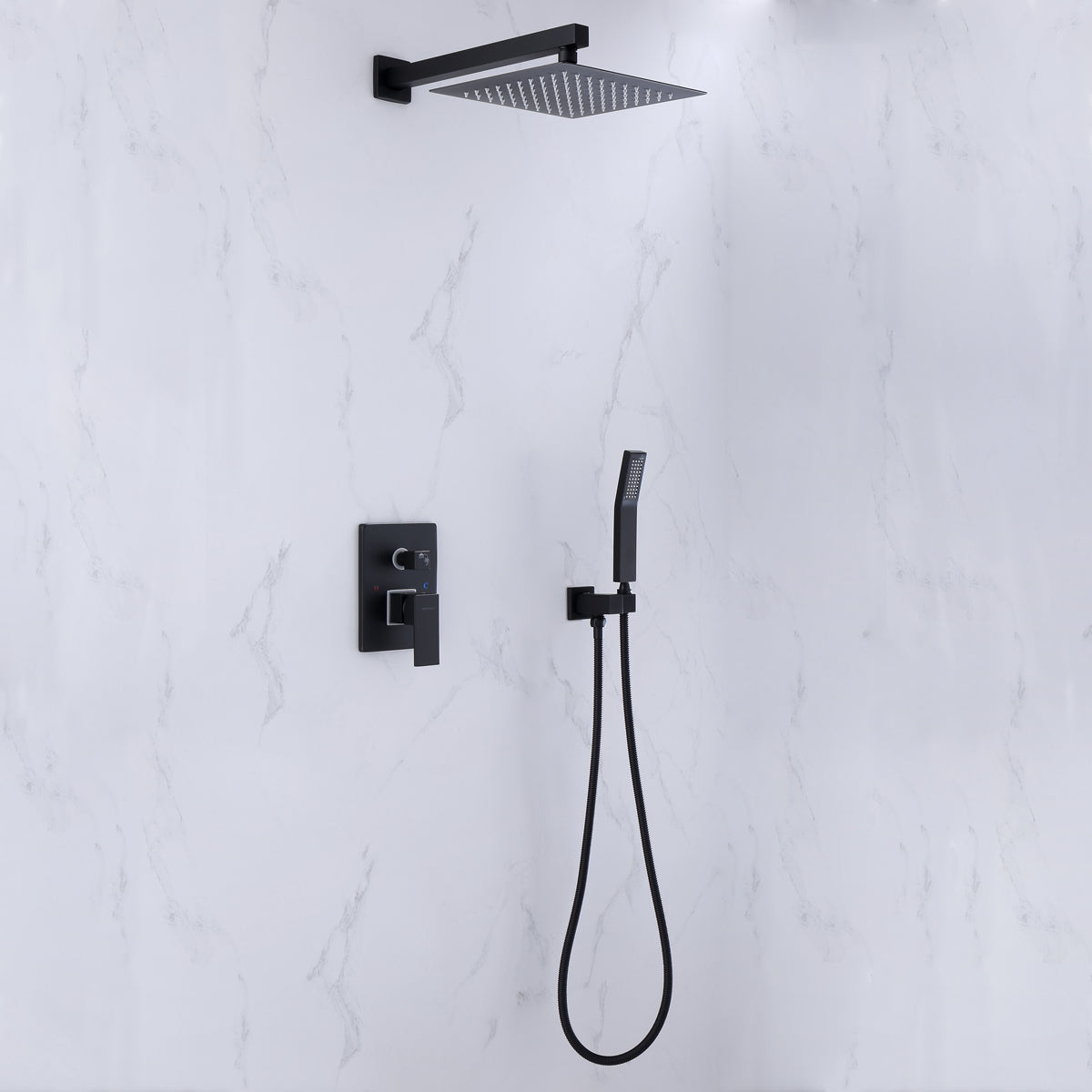 Nuwy Wall Mounted 10 In Rain Shower with handheld Concealed Valve in Matte Black