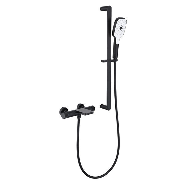 Osois Wall Mounted Waterfall Tub and Shower Set in Matte Black