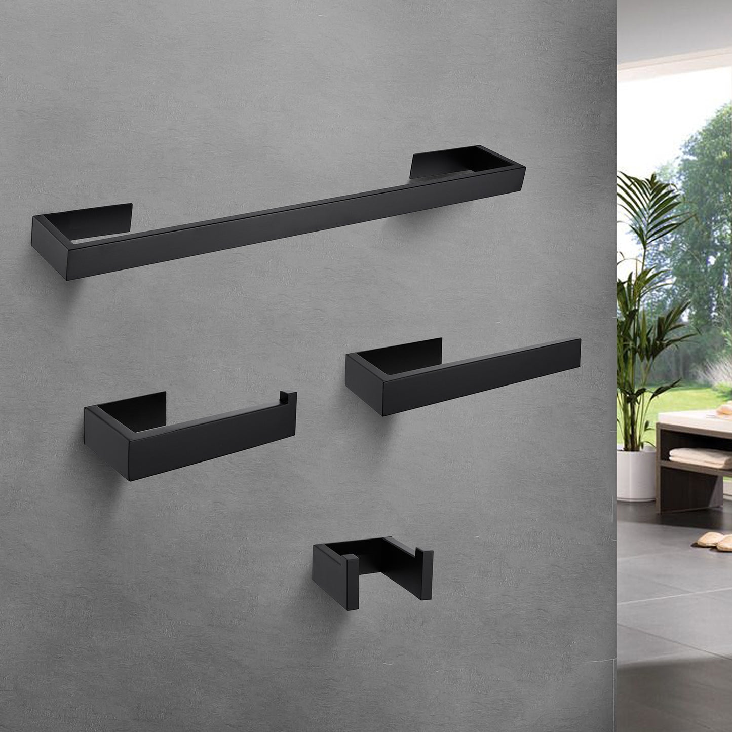 Pisu Matte Black Wall Mounted 4-Piece Bathroom Hardware Set