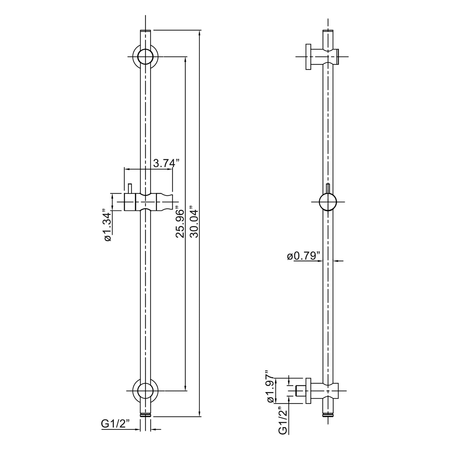 Hilo Minimalist Handheld Shower with Slide Bar and Hose