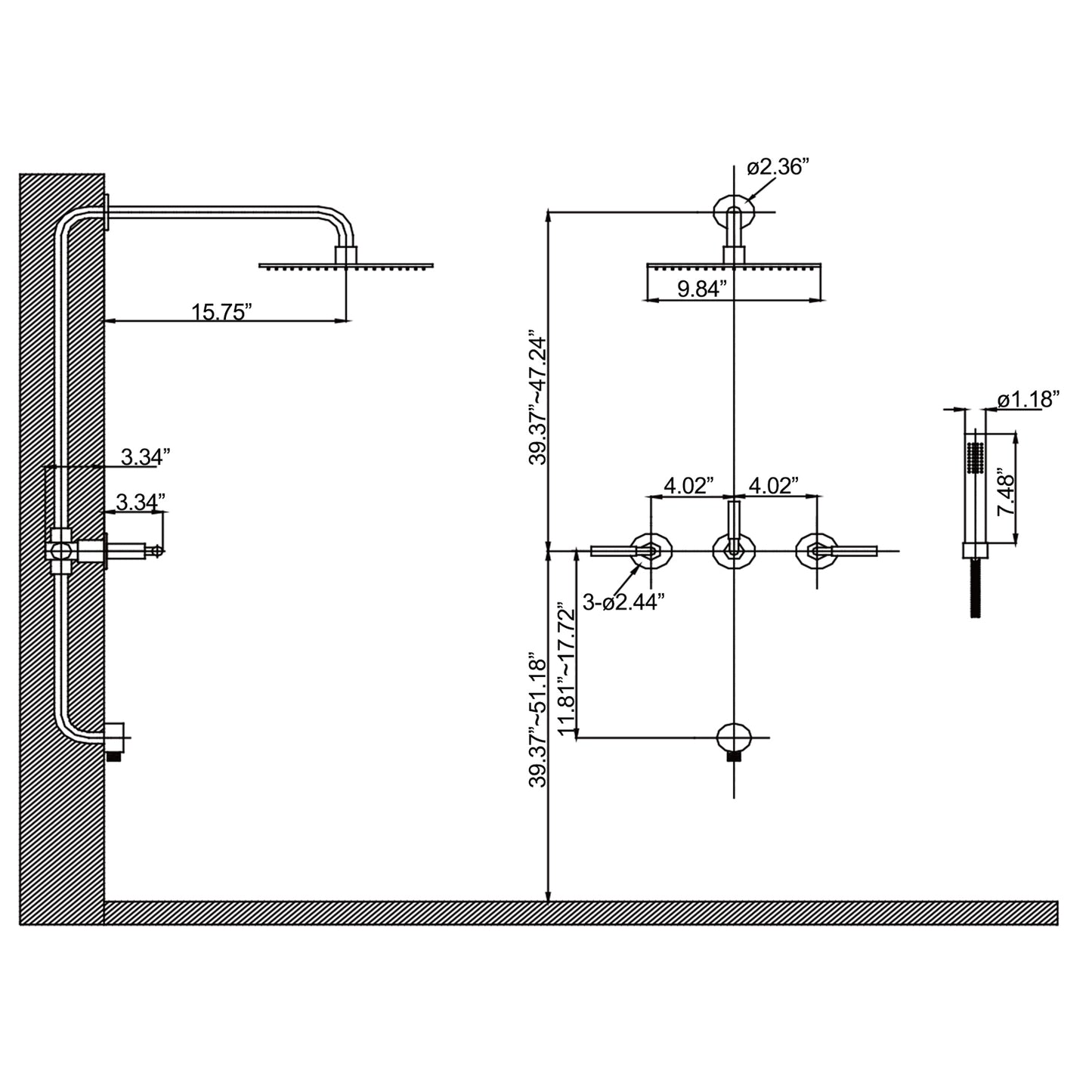 Realace Triple Handle 10 In Shower System with Handshower