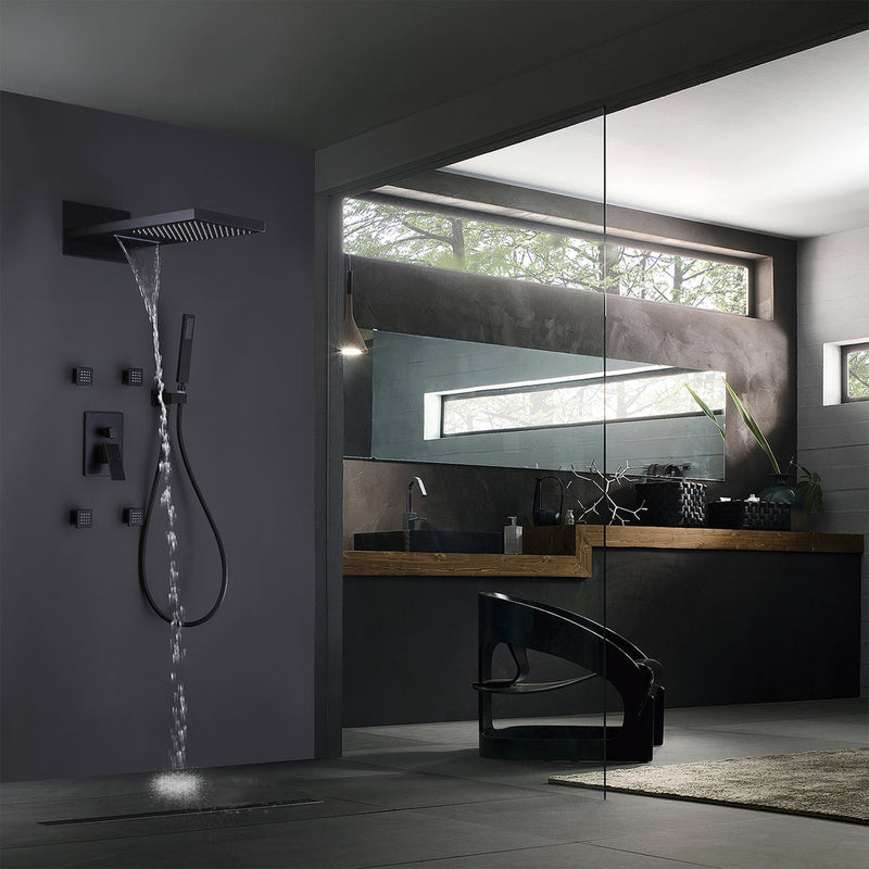 Leaper 2-Spray Wall Mounted Thermostatic Shower System with 4 Body Jets in Matte Black