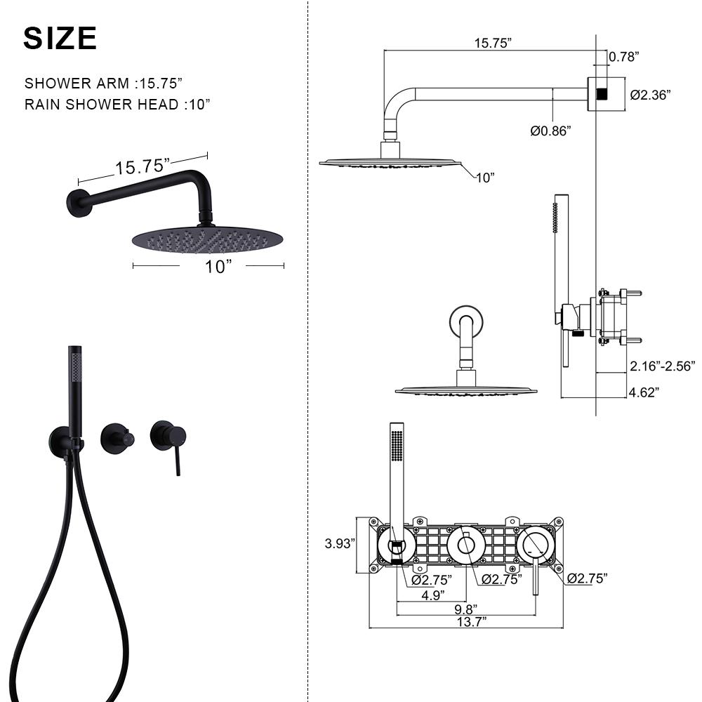 Fizen 10 In Rain Shower System with Handheld Shower in Matte Black