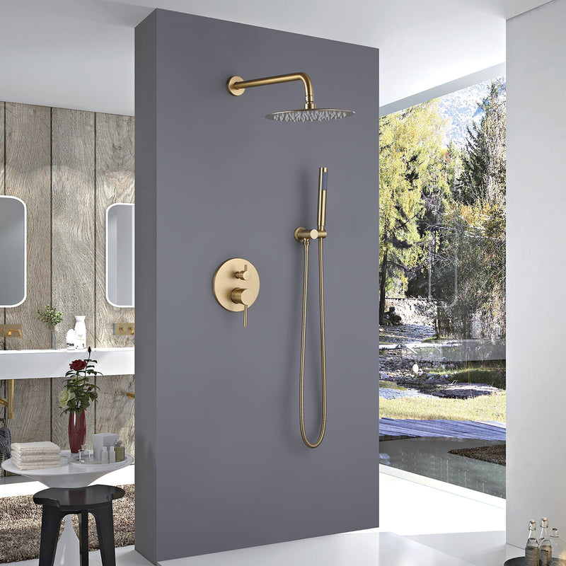 Jadi Modern 10 In Shower System with Handshower in Brushed Gold