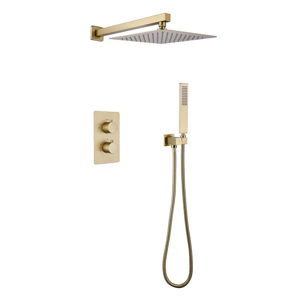 Thinny Wall Mounted Thermostatic 10 In Shower System with Handshower in Brushed Gold