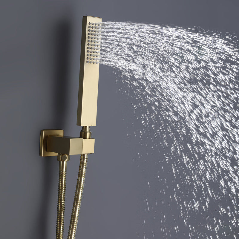 Thinny Wall Mounted Thermostatic 10 In Shower System with Handshower in Brushed Gold