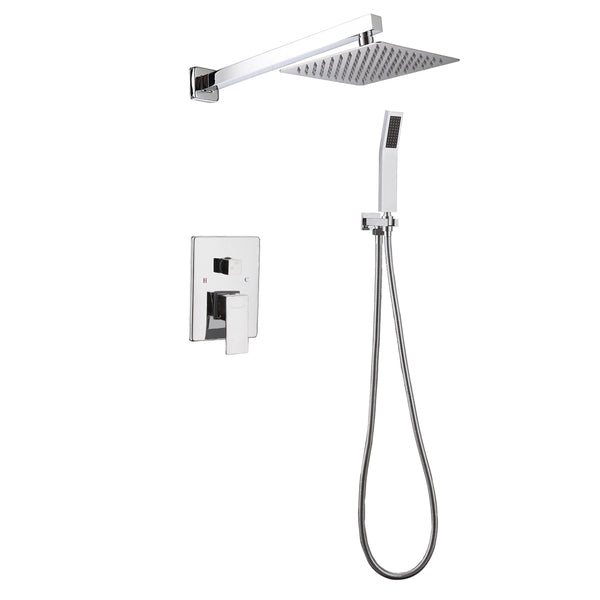 Nulyxo Wall Mounted 10 In Rain Shower with handheld Concealed Valve in Chrome