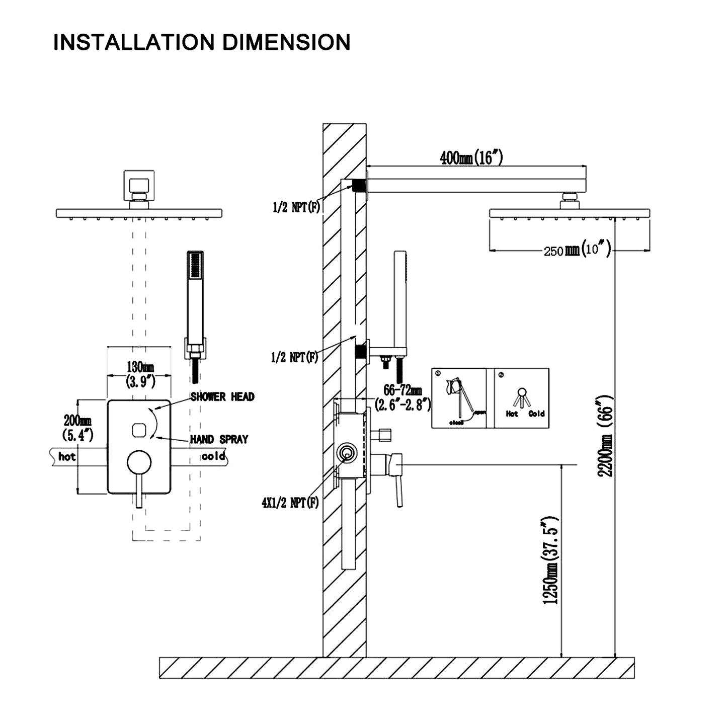 Nosh Pressure Balanced 10 In Rainfall Shower System with Handshower