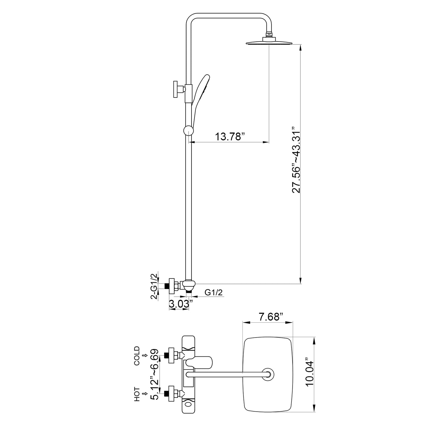 Deng 2 Function Thermostatic Exposed Shower with Handshower in Matte Black