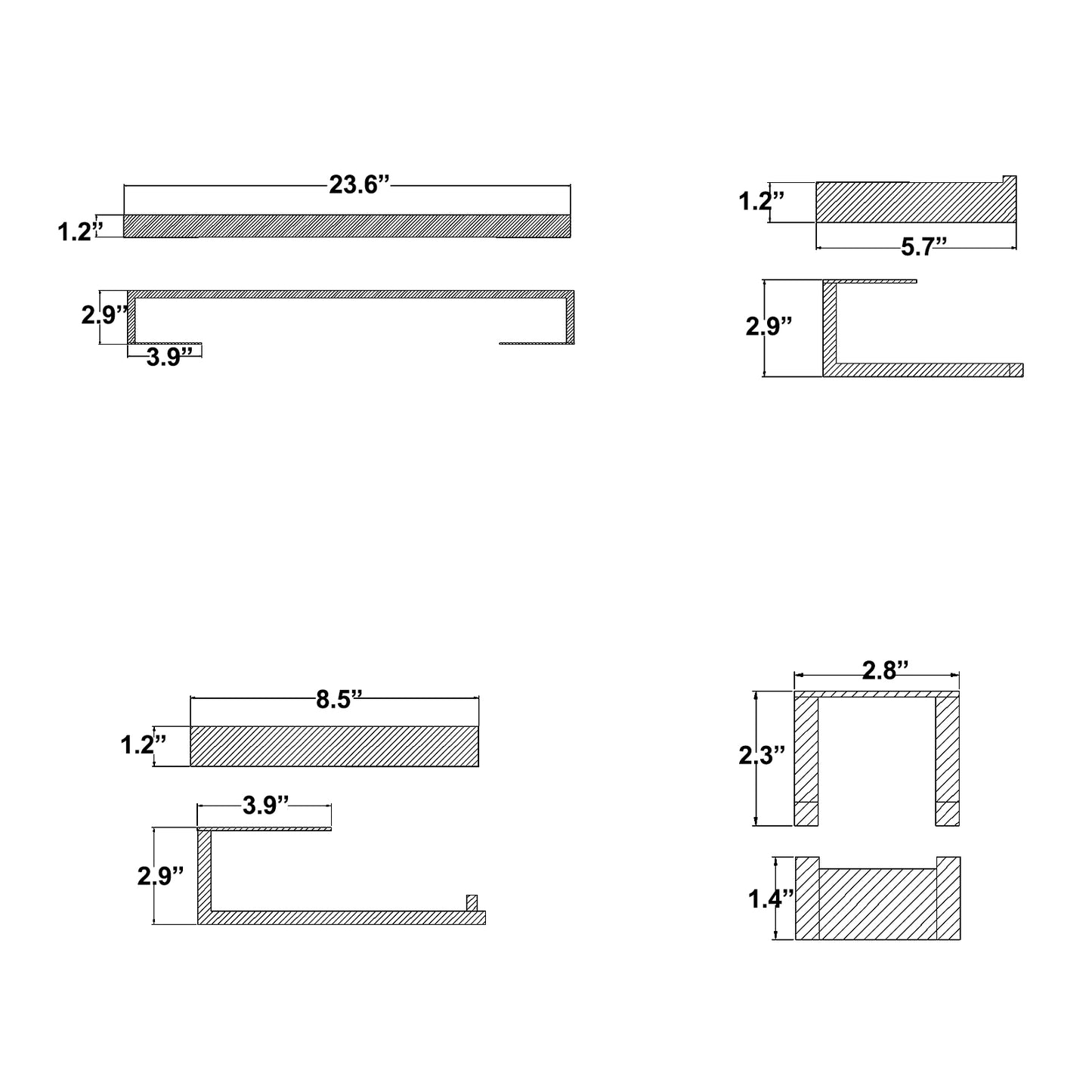 Pisu Matte Black Wall Mounted 4-Piece Bathroom Hardware Set