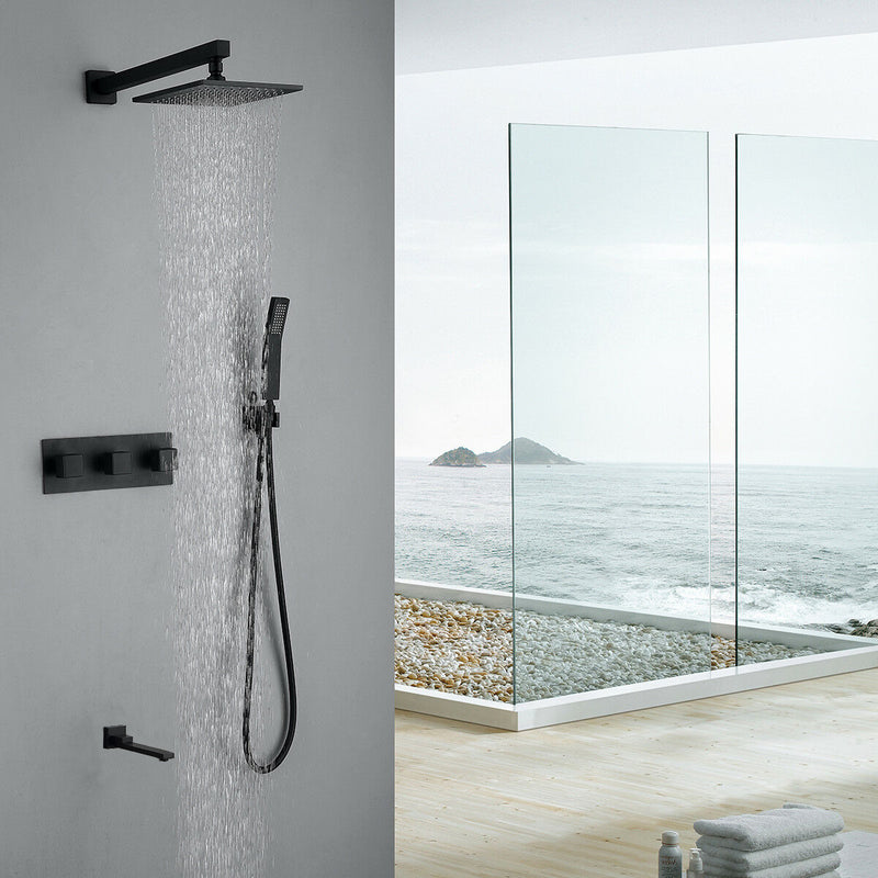 Rozz Wall Mounted 10 In Shower System with Tub Faucet in Matte Black